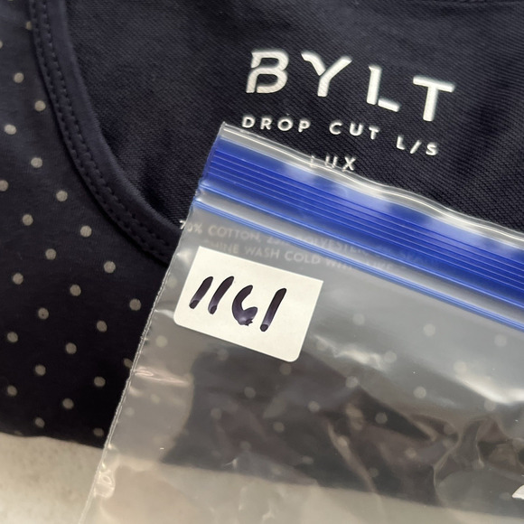 BYLT Mens Black Polka Dot Drop Cut Long Sleeve Shirt Size M Stretch Classic Gym - Picture 12 of 12